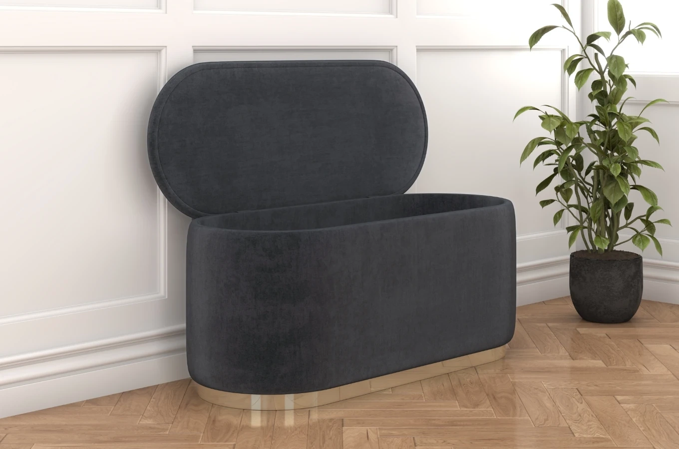 Dancan Scarlett ovaler pouf mit Stauraum / Sitzpuff mit Samtstoff bezogen / 110 Cm / Grau