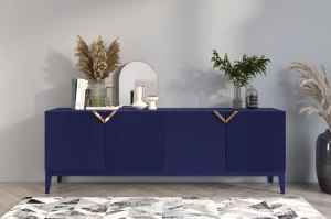Holzkommode Visby Demi Long / 201,5 Cm / Marineblau
