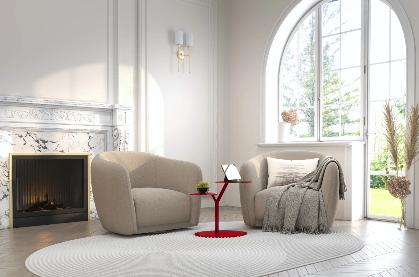 Eleganter Metall-Beistelltisch Kayani Iroko / Rot