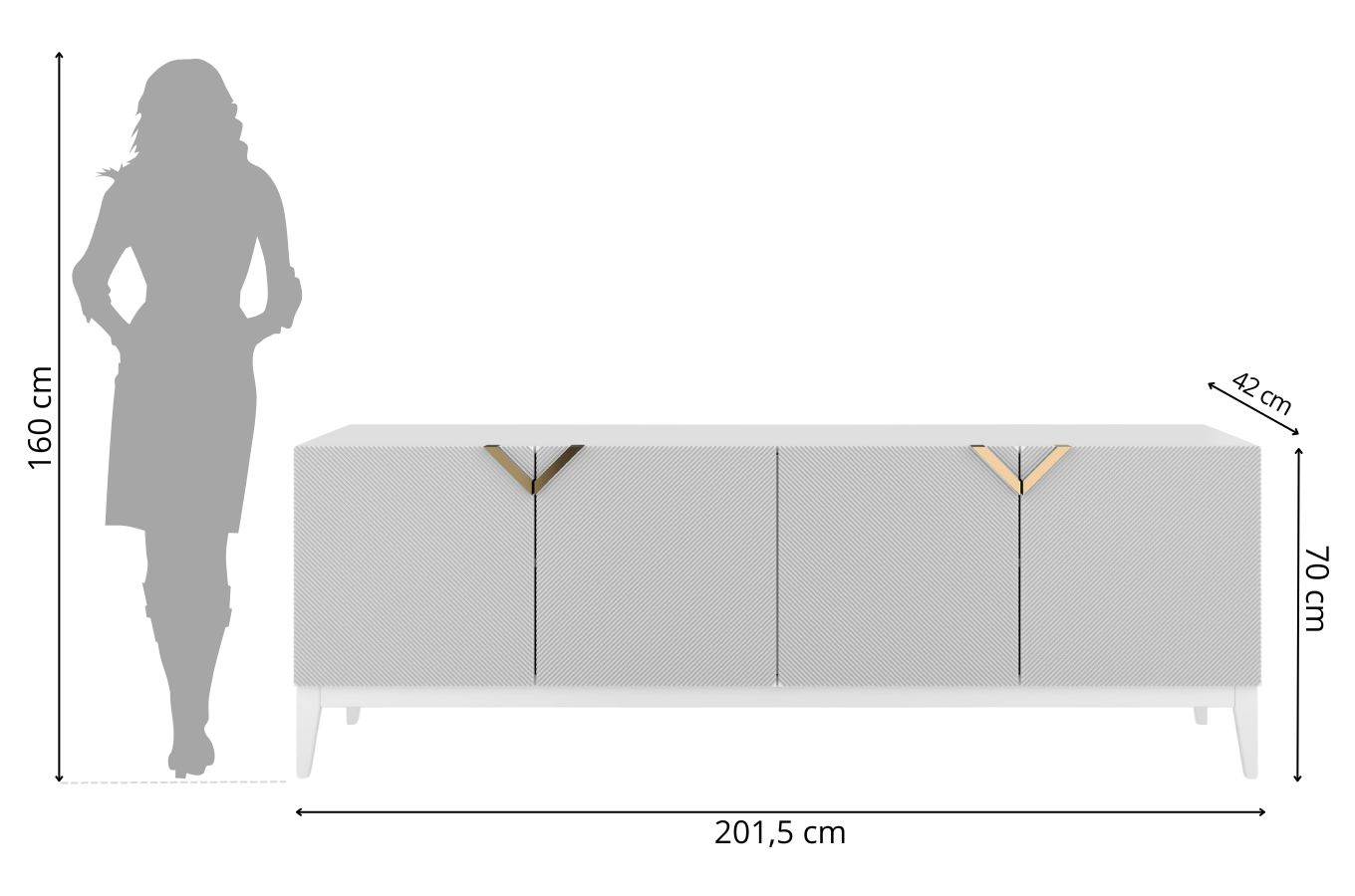 Holzkommode Visby Demi Long / 201,5 Cm / Weiß + weiße Beine