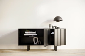 Skandica Vigge Grifflose Kommode Mit Push-To-Open System / Lamellen Effekt / 149 Cm / Schwarz