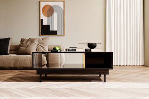 Dancan Artemisa Couchtisch Mit Goldenem Akzent / Hochglanz / 3 Fächern / 115 Cm / Schwarz