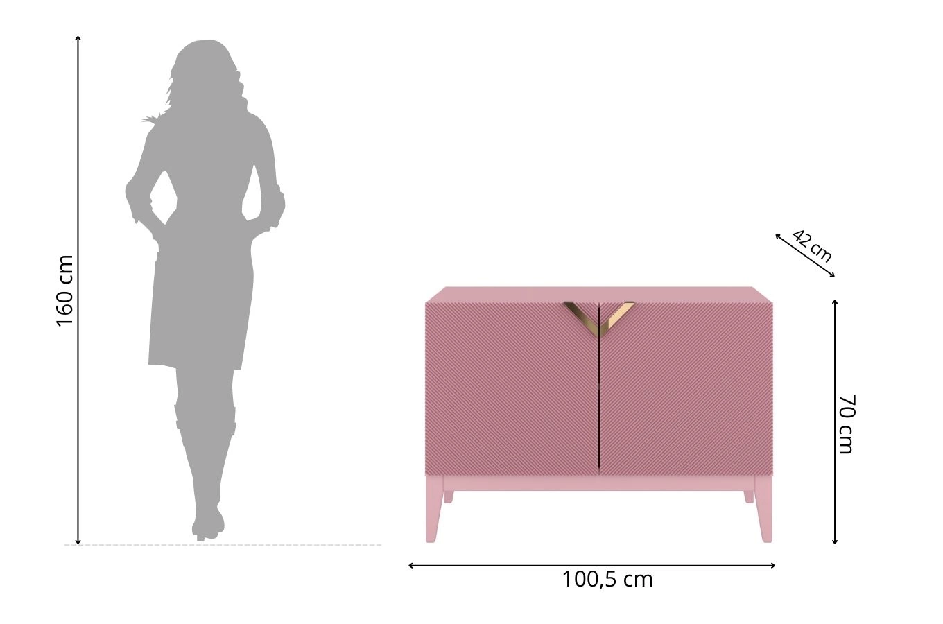 Holzkommode Visby Demi Long 2D / 100,5 Cm / Puderrosa