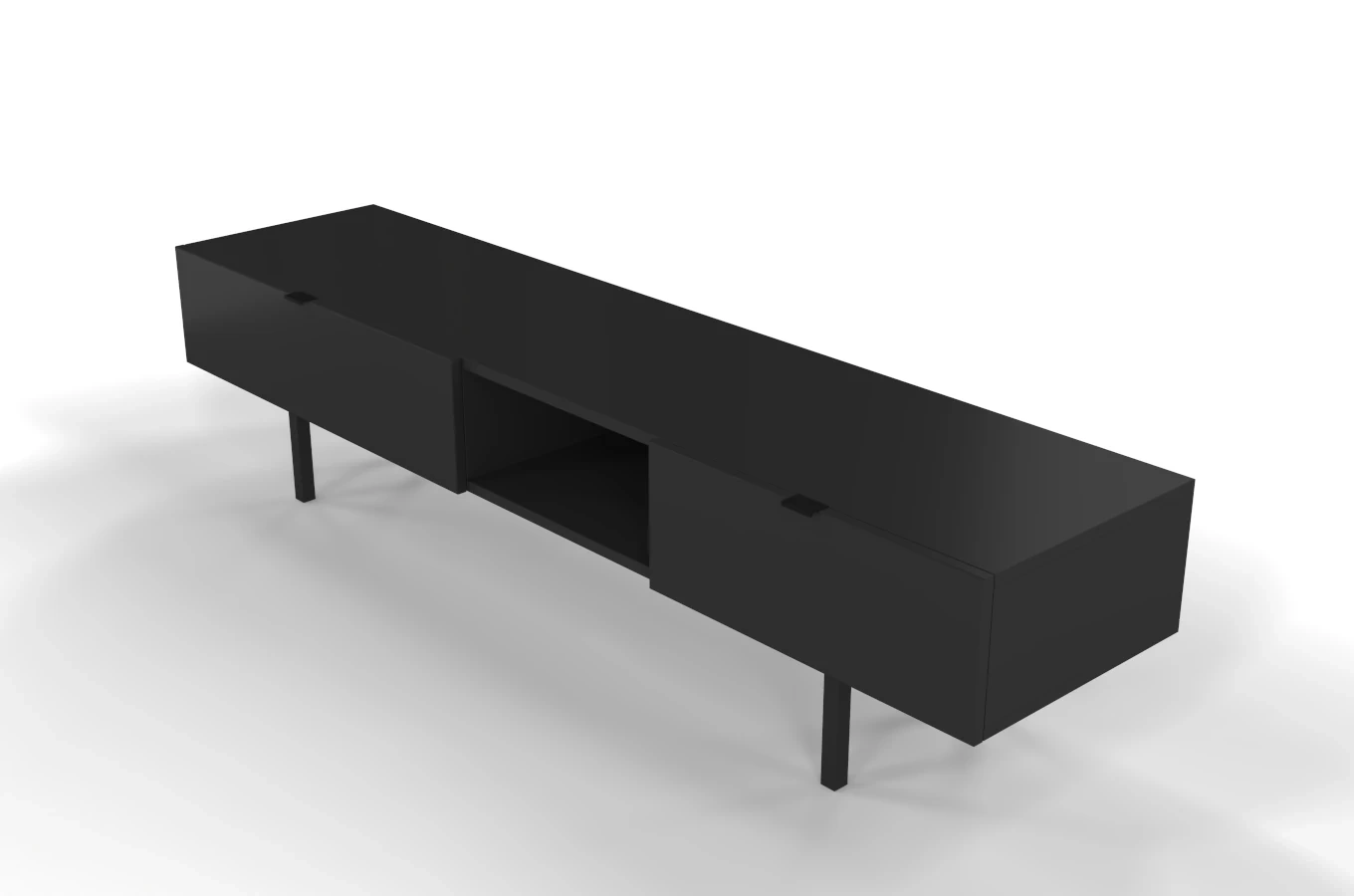 Skandica Myway Moderne TV-Schrank mit Schublade / Minimalistische TV-Schrank auf Metallbeinen / 180 Cm / Schwarz