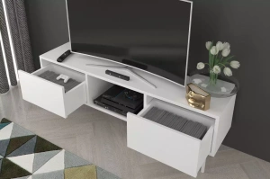 Dancan Mirka Minimalistische Tv-Schrank Auf Metallbeinen / 130 Cm / Weiß