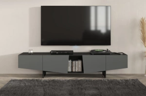 Skandica Wing Moderne TV-Schrank mit Schubladen / Asymmetrische Fronten / 200 Cm / Schwarz-Grau