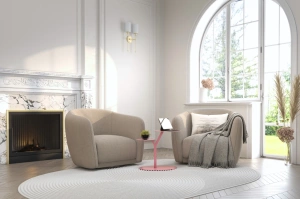 Eleganter Metall-Beistelltisch Kayani Iroko / Puderrosa