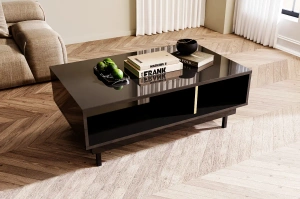 Dancan Artemisa Couchtisch Mit Goldenem Akzent / Hochglanz / 3 Fächern / 115 Cm / Schwarz