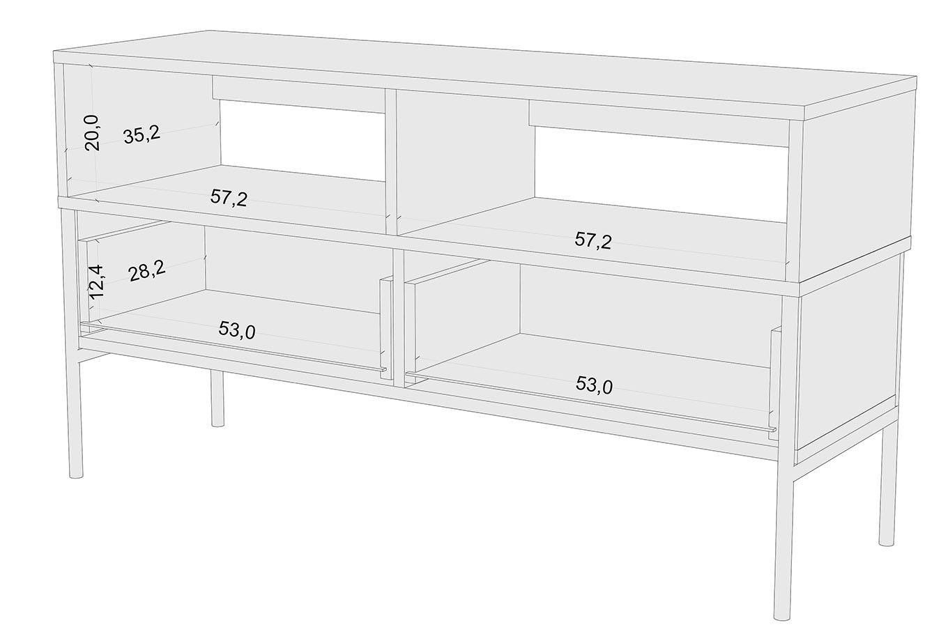 Skandica Polka Elegante Tv-Kommode Auf Goldenen Beinen / 2 Schubladen / 120 Cm / Marineblau