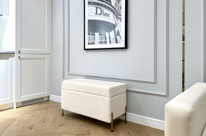 Dancan Borgo Polsterbank Mit Stauraum / Sitztruhe Mit Goldenen Beinen / Fussbank / 80 Cm / Boucle-Stoff creme