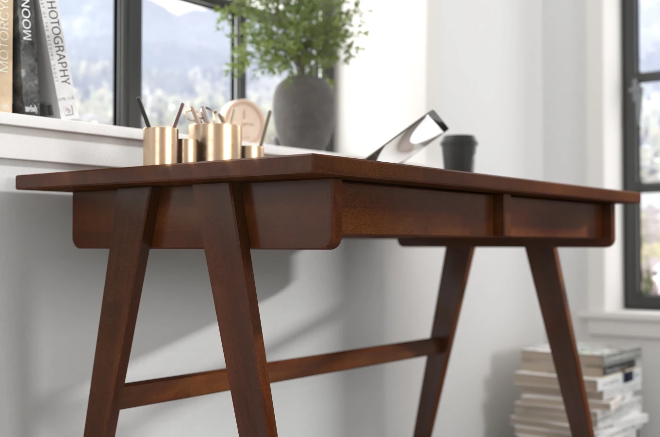 Schreibtisch / Schminktisch mit Schubladen aus Buchenholz Visby Edda / 120 x 65 cm