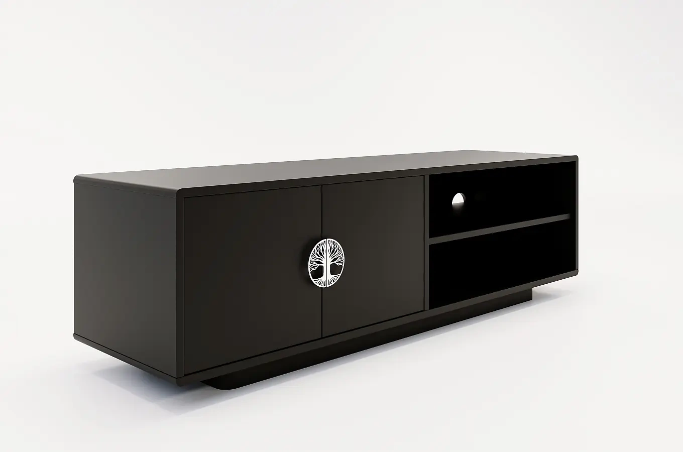 Dancan Lotta Tv-Schrank Mit Silbernen Griffen / Abgerundete Kanten / 139 Cm / Schwarz