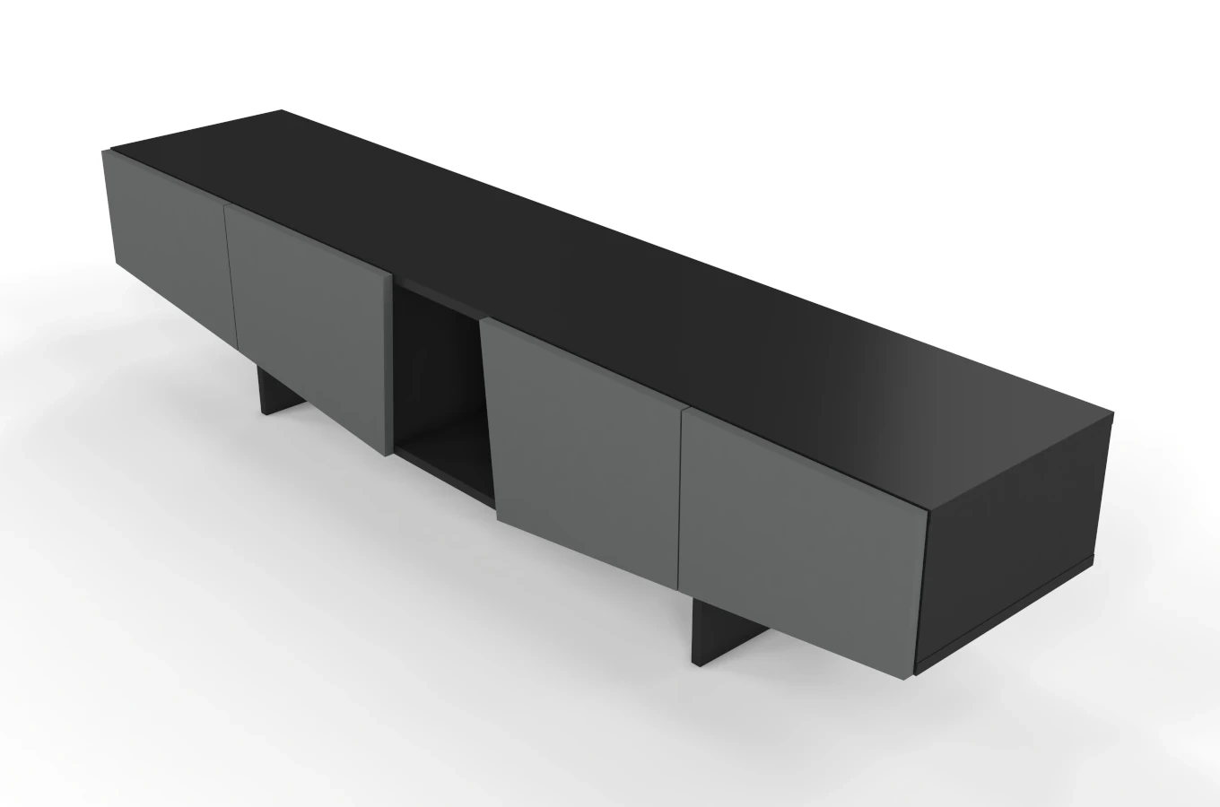 Skandica Wing Moderne TV-Schrank mit Schubladen / Asymmetrische Fronten / 200 Cm / Schwarz-Grau
