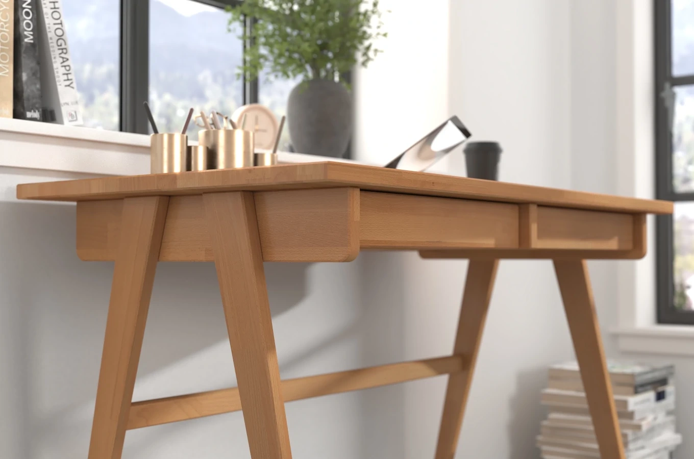 Schreibtisch / Schminktisch mit Schubladen aus Buchenholz Visby Edda / 120 x 65 cm
