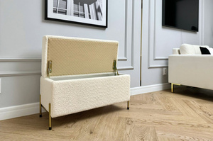 Dancan Borgo Polsterbank Mit Stauraum / Sitztruhe Mit Goldenen Beinen / Fussbank / 80 Cm / Boucle-Stoff creme