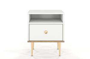  Skandica Harmoni Nachttisch Mit Goldenen Details / 1 Schublade / 1 Offenes Fach / 44 Cm / Eiche / Weiß
