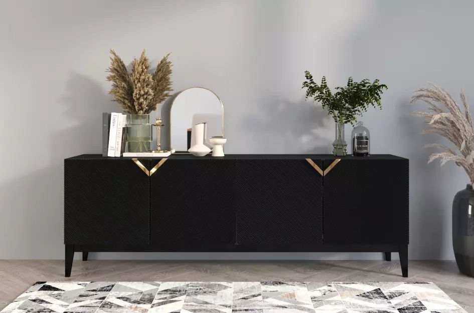 Holzkommode Visby Demi Long / 201,5 Cm / Schwarz