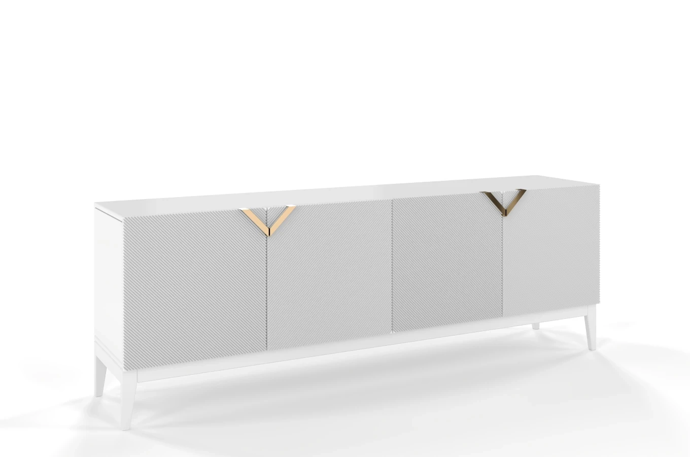 Holzkommode Visby Demi Long / 201,5 Cm / Weiß + weiße Beine