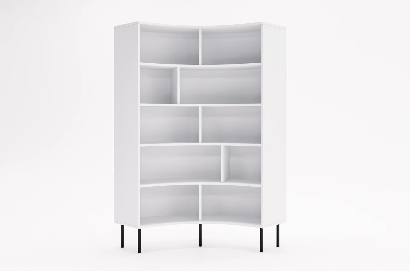 Skandica Horn Eckregal / Bücherregal / Hoches Regal In Bogenform / Mit Schwarzen Beinen / 10 Fächern / 100 Cm / Weiß