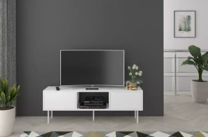 Dancan Mirka Minimalistische Tv-Schrank Auf Metallbeinen / 130 Cm / Weiß