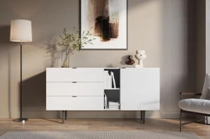 Skandica Myway Moderne Kommode mit Schubladen / Minimalistische Kommode auf Metallbeinen / 160 Cm / Weiß