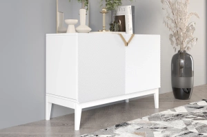 Holzkommode Visby Demi Long 2D / 100,5 Cm / Weiß + weiße Beine