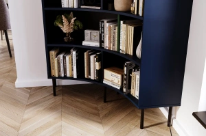 Skandica Horn Eckregal / Bücherregal / Hoches Regal In Bogenform / Mit Schwarzen Beinen / 10 Fächern / 100 Cm / Marineblau