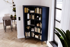 Skandica Horn Eckregal / Bücherregal / Hoches Regal In Bogenform / Mit Schwarzen Beinen / 10 Fächern / 100 Cm / Marineblau
