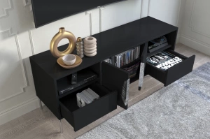 Skandica Merlin Tv-Schrank Mit Silbernen Details / 138 Cm / Schwarz