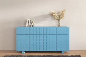 Skandica Cubo Long Kommode 3D mit dekorierter Front / 4 Schubladen / 4 Türen / 169 Cm / Pastellblau