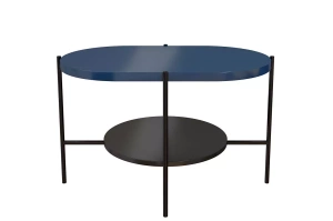 Dancan Arena Moderner Couchtisch mit 2 Ablagen / Oval + Rund / 80 x 50 x 50 Cm / mit Schwarz Metallgestell / Marineblau / Schwarz