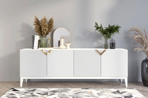 Holzkommode Visby Demi Long / 201,5 Cm / Weiß + weiße Beine