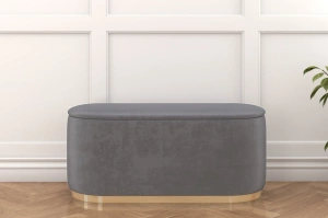 Dancan Scarlett ovaler pouf mit Stauraum / Sitzpuff mit Samtstoff bezogen / 110 Cm / Hellgrau