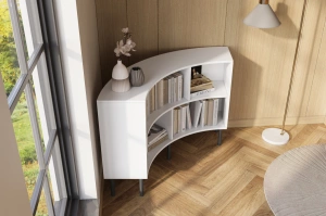 Skandica Horn Eckregal / Bücherregal / Niedriges Regal In Bogenform / Mit Schwarzen Beinen / 4 Fächern / 100 Cm / Weiß