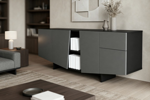 Skandica Wing Moderne Kommode mit Schubladen / Asymmetrische Fronten / 200 Cm / Schwarz-Grau 