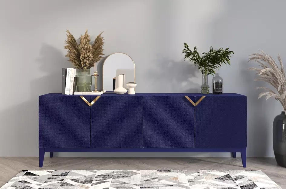 Holzkommode Visby Demi Long / 201,5 Cm / Marineblau