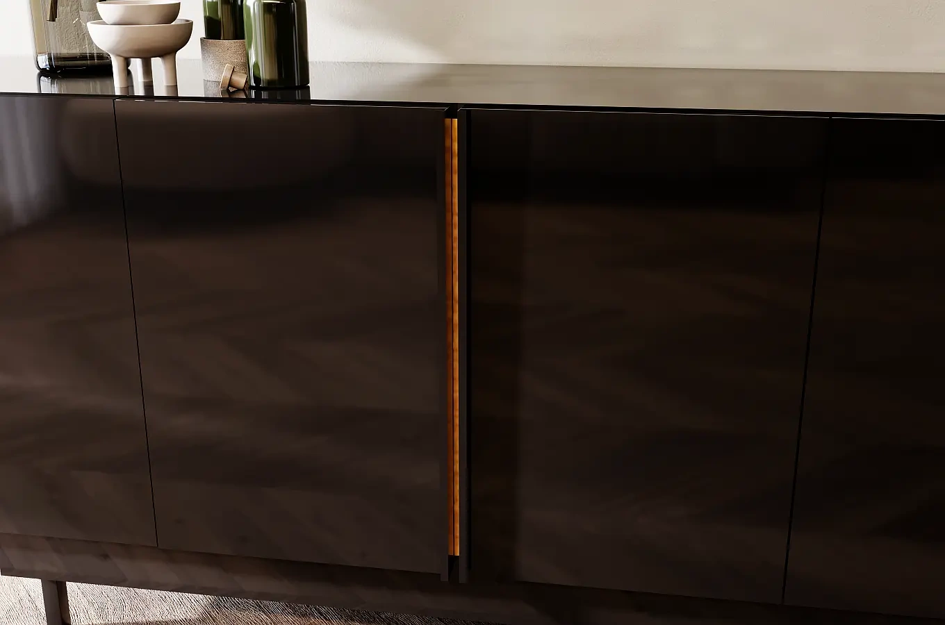 Dancan Artemisa Kommode Mit Goldenem Akzent / Hochglanz / 4 Türen / 163 Cm / Schwarz