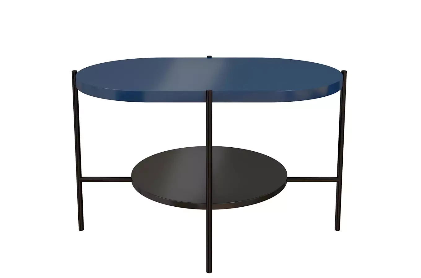Dancan Arena Moderner Couchtisch mit 2 Ablagen / Oval + Rund / 80 x 50 x 50 Cm / mit Schwarz Metallgestell / Marineblau / Schwarz