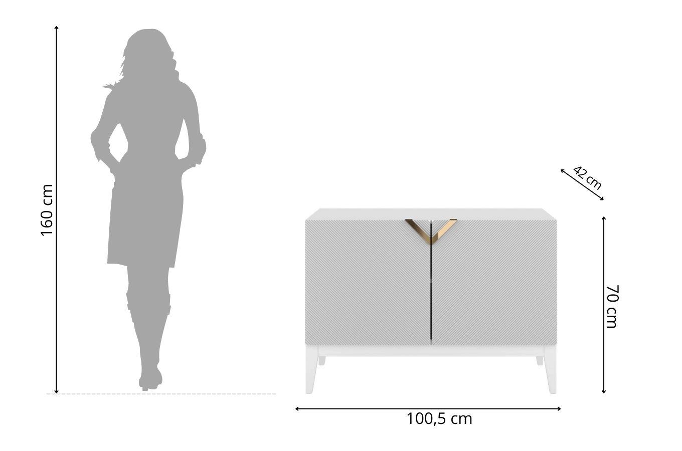 Holzkommode Visby Demi Long 2D / 100,5 Cm / Weiß + weiße Beine