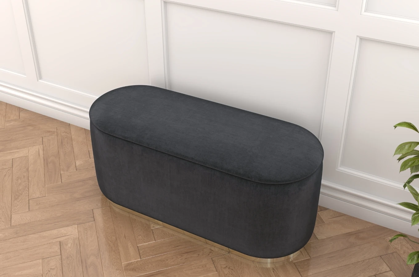 Dancan Scarlett ovaler pouf mit Stauraum / Sitzpuff mit Samtstoff bezogen / 110 Cm / Grau