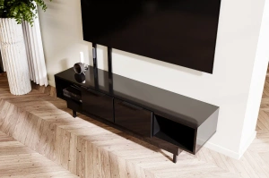 Dancan Artemisa Tv-Kommode Mit Goldenem Akzent / Hochglanz / 2 Schubladen / 2 Offenen Fächern / 163 Cm / Schwarz