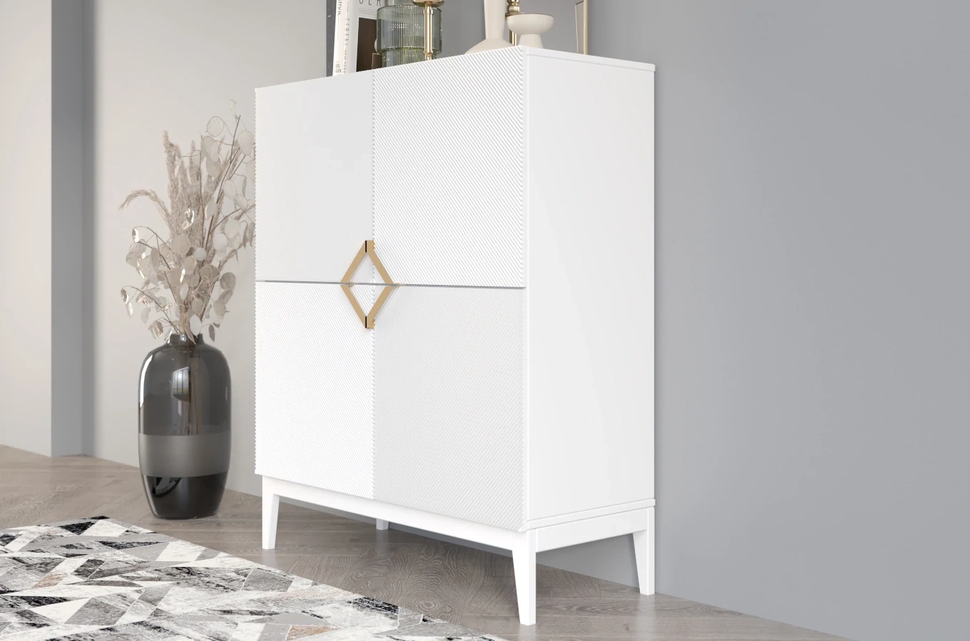 Holzkommode Visby Demi High / 100 Cm / Weiß + weiße Beine