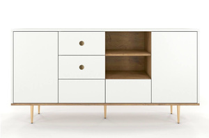 Harmoni Kommode Mit Goldenen Details / 2 Türen / 4 Schubladen / 2 Offenen Fächern / 160 Cm / Eiche / Weiß