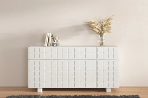 Skandica Cubo Long Kommode 3D mit dekorierter Front / 4 Schubladen / 4 Türen / 169 Cm / Milchgrau