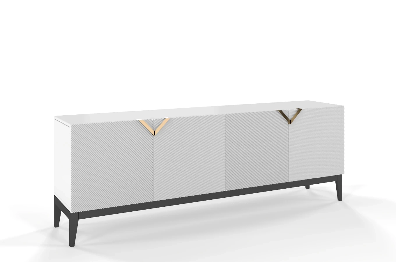 Holzkommode Visby Demi Long / 201,5 Cm / Weiß + schwarze Beine
