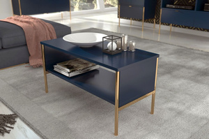 Skandica Polka Eleganter Couchtisch Auf Goldenen Beinen / 2 Ablagen / 80 Cm / Marineblau