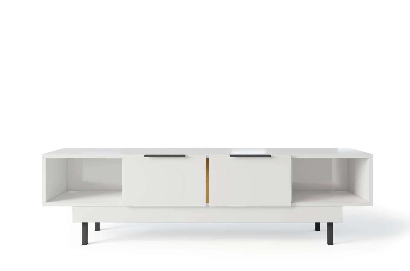 Dancan Artemisa Tv-Kommode Mit Goldenem Akzent / Hochglanz / 2 Schubladen / 2 Offenen Fächern / 163 Cm / Weiß
