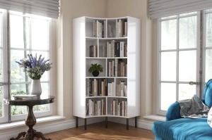 Skandica Horn Eckregal / Bücherregal / Hoches Regal In Bogenform / Mit Schwarzen Beinen / 10 Fächern / 80 Cm / Weiß