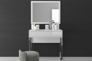 Dancan Eva Moderne Schminktisch / Kosmetiktisch / Schreibtisch Auf Silbernen Beinen / Hochglanz / 1 Schublade / 80 Cm / Weiß