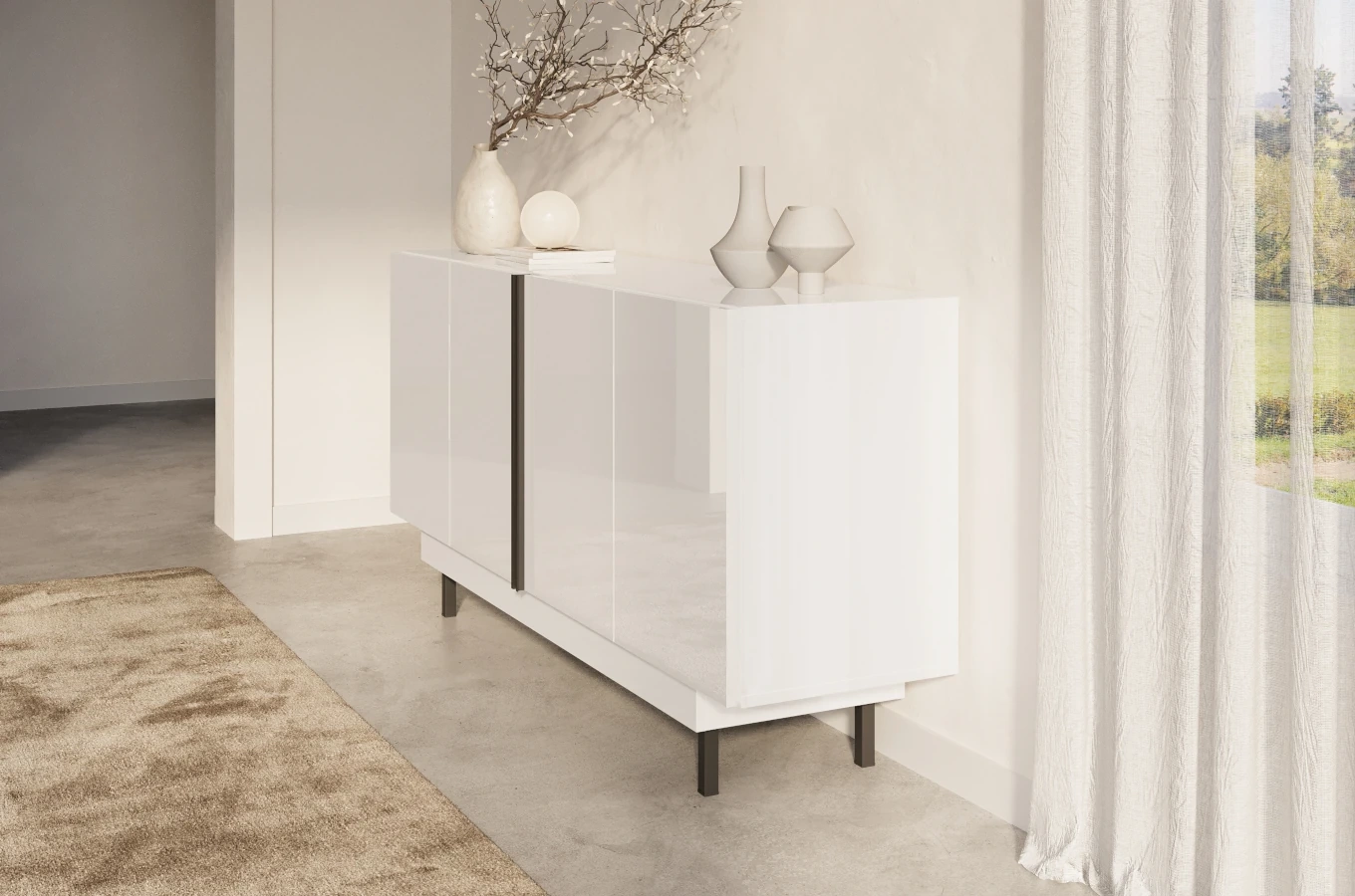 Dancan Artemisa Kommode Mit Goldenem Akzent / Hochglanz / 4 Türen / 163 Cm / Weiß